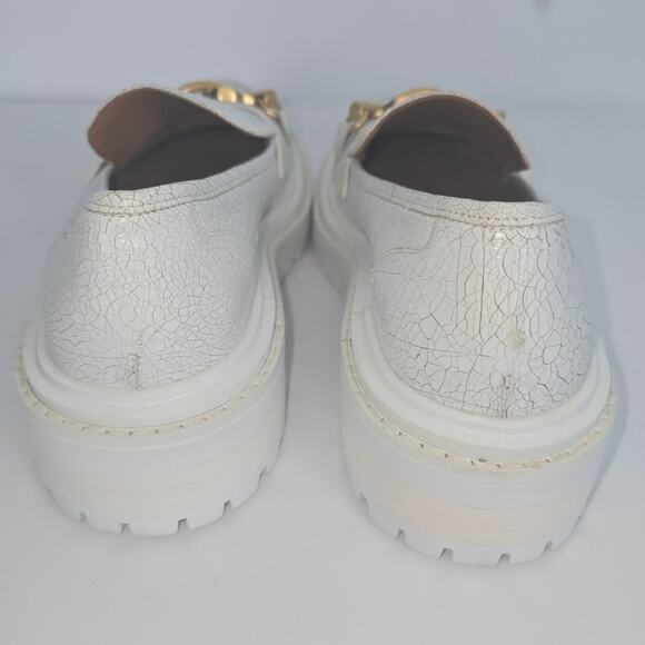 Tory Burch Jessa Lug Sole Loafer White Crackle Gold Tone Metal Horse Head Size 7 - Picture 3 of 13